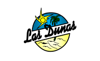 a logo for los dunas with a sun and palm tree