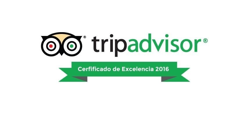 el logotipo de tripadvisor certificado de excelencia 2016 con una cinta verde .