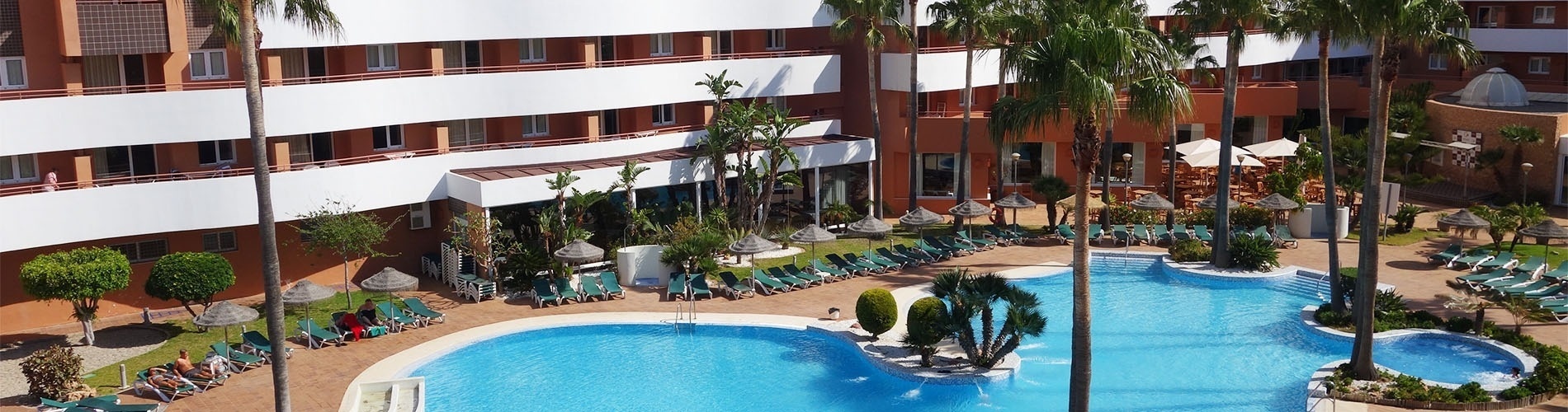 un faro está iluminado por la noche junto a palmeras .