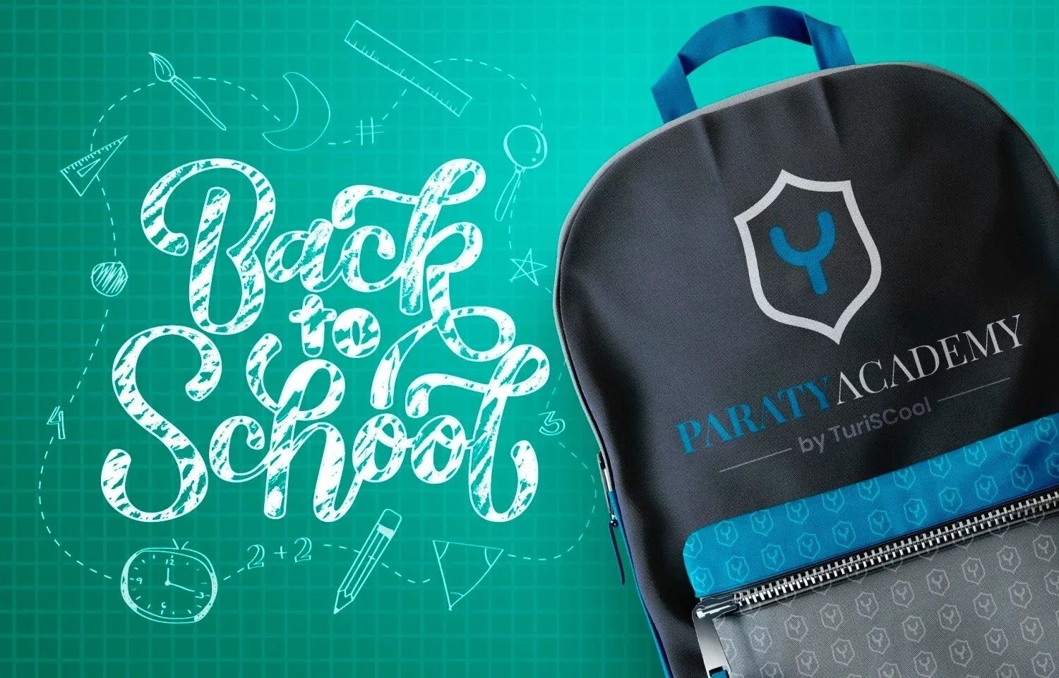 uma mochila com a palavra " de volta à escola " ao fundo