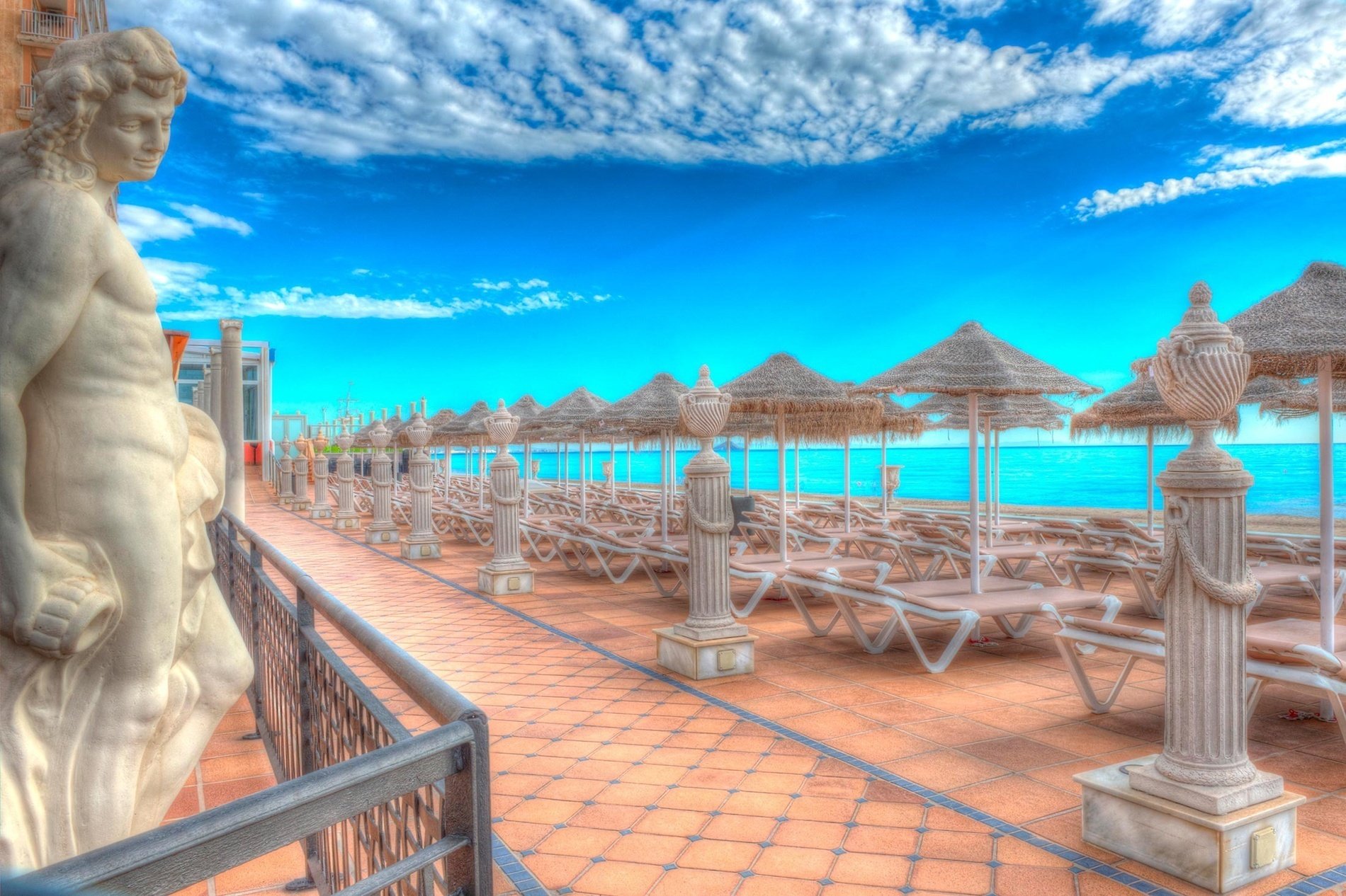  Relaxing sun loungers at the Hotel Entremares on the shores of the Mediterranean