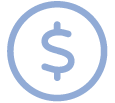 un signo de dólar en un círculo azul sobre un fondo blanco .