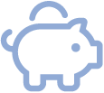 a blue piggy bank icon on a white background .