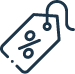 Icon of a price tag with a percentage sign. U-Sense