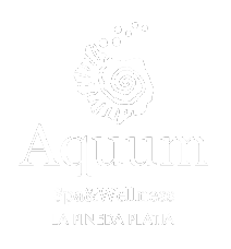 le logo aquam spa & wellness la pineda platja est blanc sur fond noir .