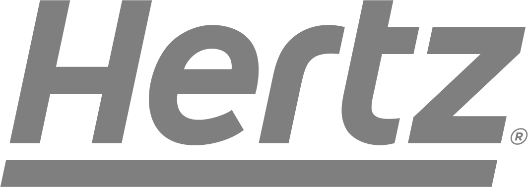 a gray hertz logo on a black background