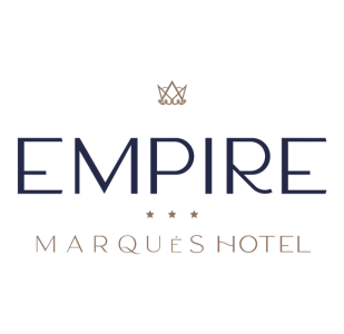 um logotipo para o empire marques hotel em um fundo preto