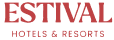 El logotipo de ESTIVAL HOTELS & RESORTS se presenta en letras rojas sobre un fondo negro.
