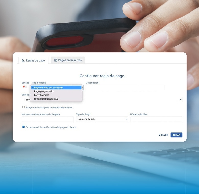 Configura reglas de pago para reservas con TEST 6, pago web y más.