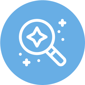 un icono de una lupa con un signo de euro en un círculo azul .