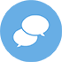 two speech bubbles are in a blue circle .