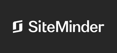 um logotipo branco em um fundo preto para siteminder