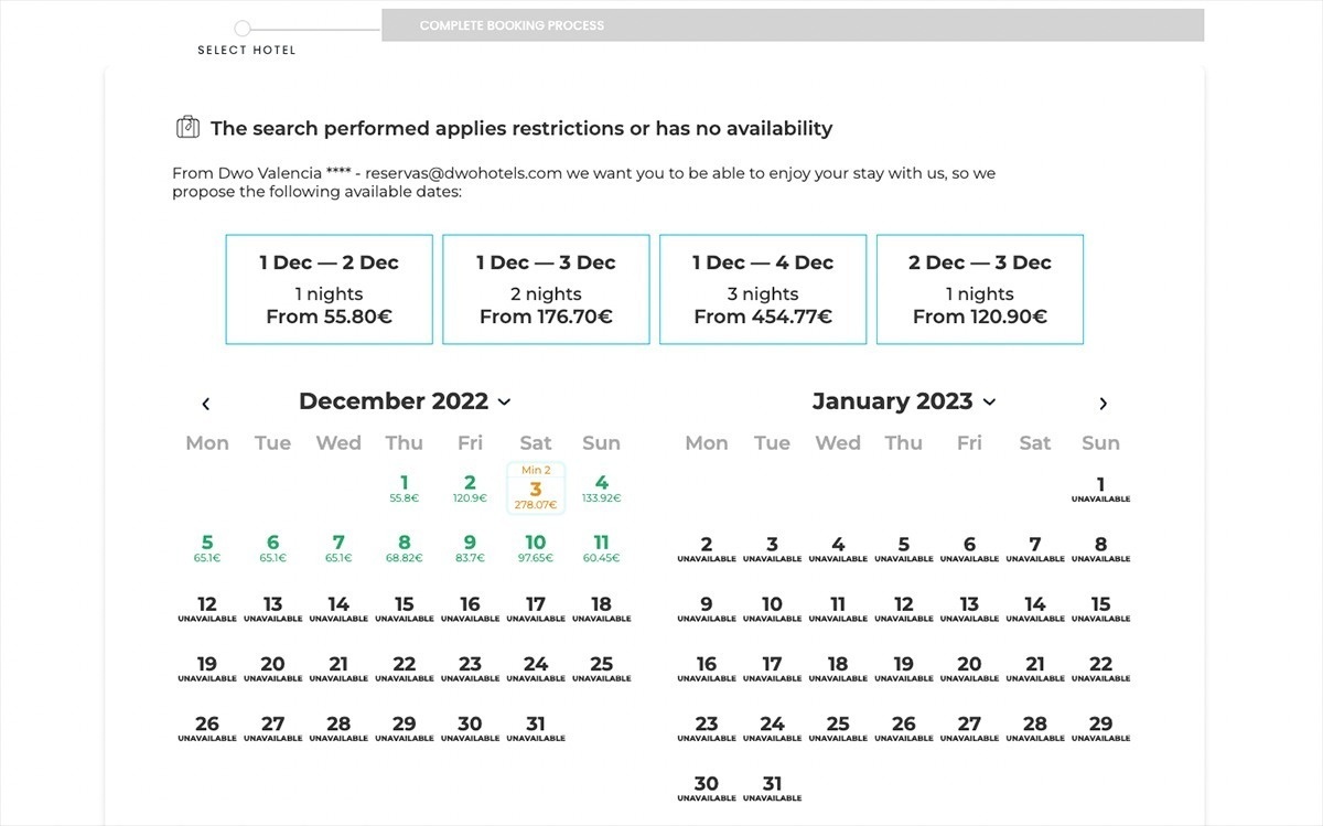 una página web que muestra el calendario de diciembre de 2022 y enero de 2023