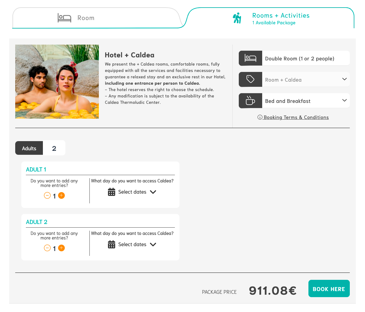 una página web que muestra un hotel y una habitación