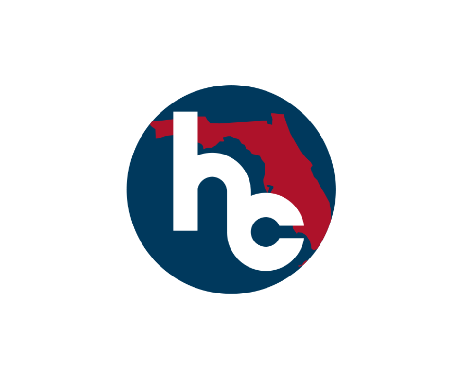 a blue and red circle with the letter hc and a map of florida
