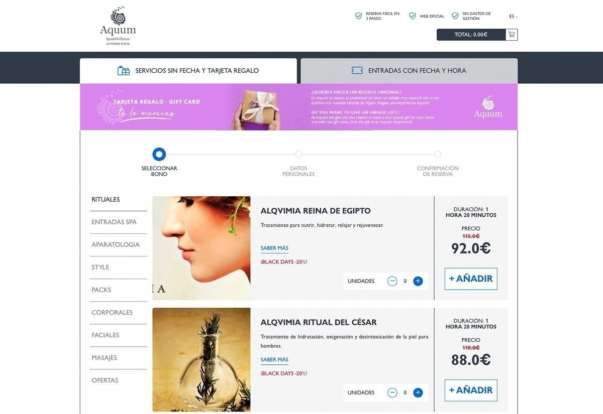 una pantalla de la página web de aquum