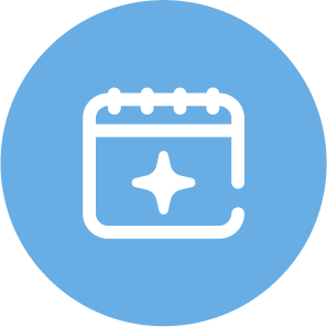 un icono de calendario con una marca de verificación en un círculo azul .