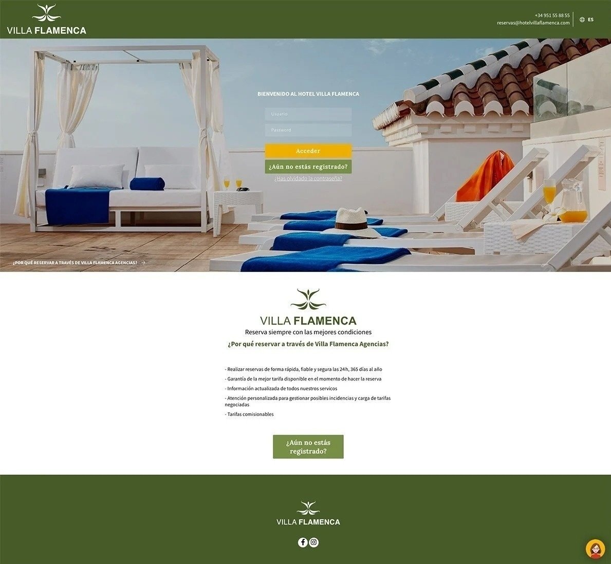 la página de inicio de la página web de villa flamenca