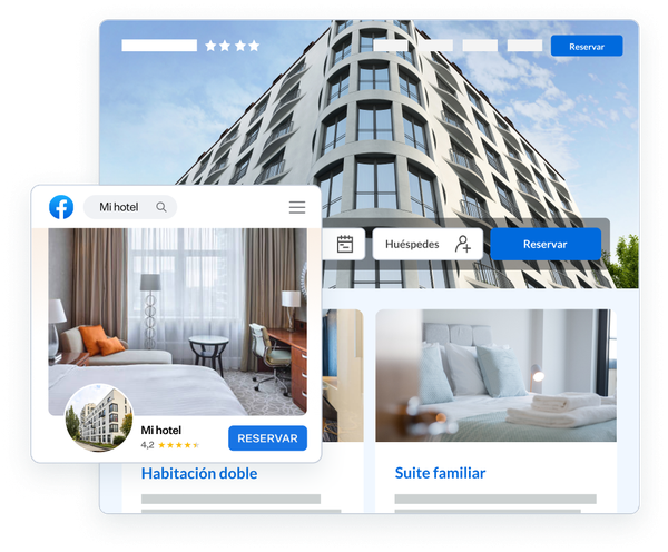 dos computadoras portátiles están sobre una mesa y una de ellas muestra una habitación estándar sin terraza
