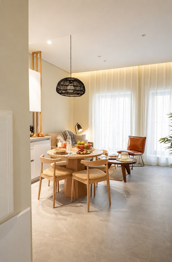 Dormitorio acogedor con cabecero de madera, cama vestida con ropa blanca y tonos neutros, cojines estampados y detalle de flores rojas sobre la manta. U-Sense Sevilla Catedral
