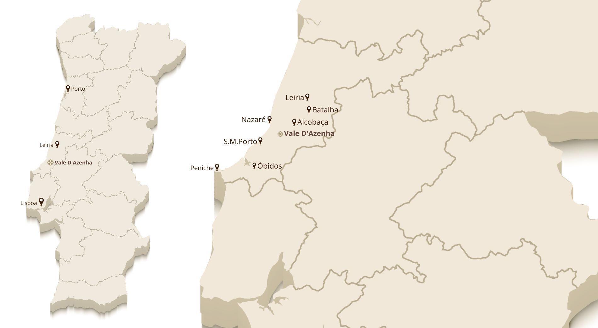 Hotel Vale d'Azenha: mapa com locais próximos como Óbidos e Peniche.