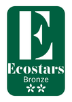 ein grünes ecostars-Logo mit einem weißen Buchstaben e