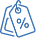 a blue icon of a tag with a percent sign on it .