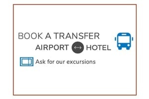 a sign that says book a transfer airport hotel ask for our excursions