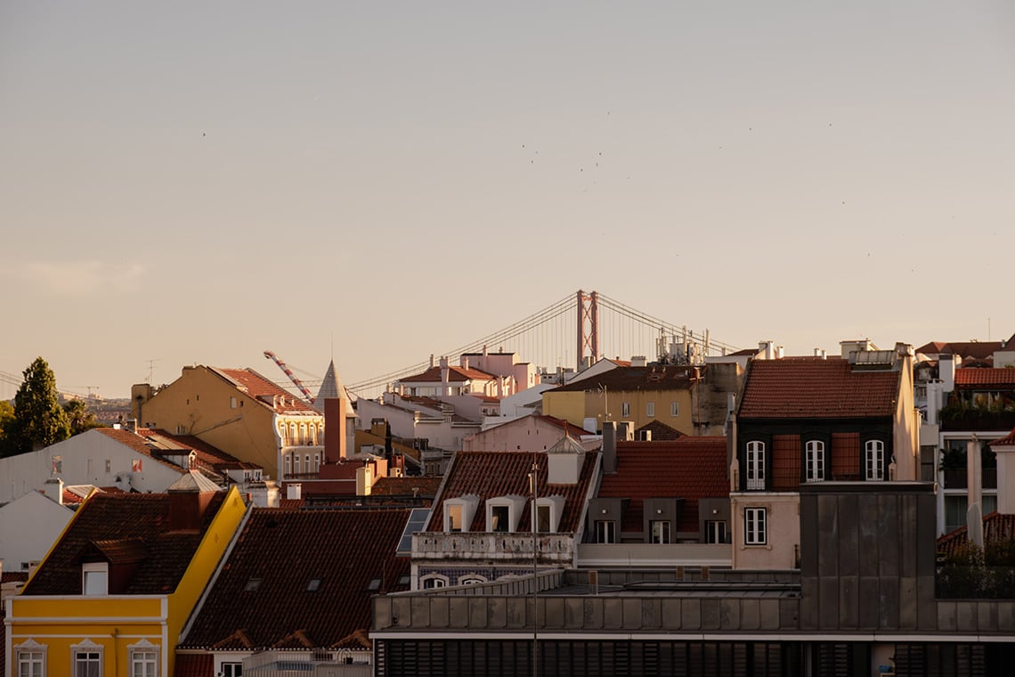 Rooftop view of a city with a bridge, showcasing Villa Dorothea.