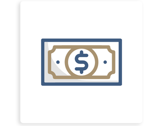 un icono de una hoja de dinero con un signo de dólar en el medio