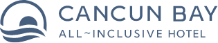 a white logo for cancun bay all inclusive hotel