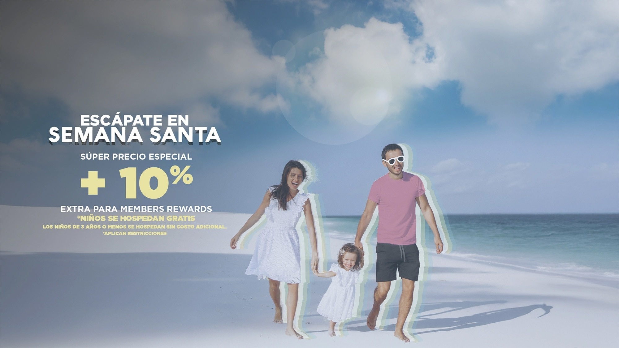 an advertisement for escapate en semana santa shows a family walking on the beach