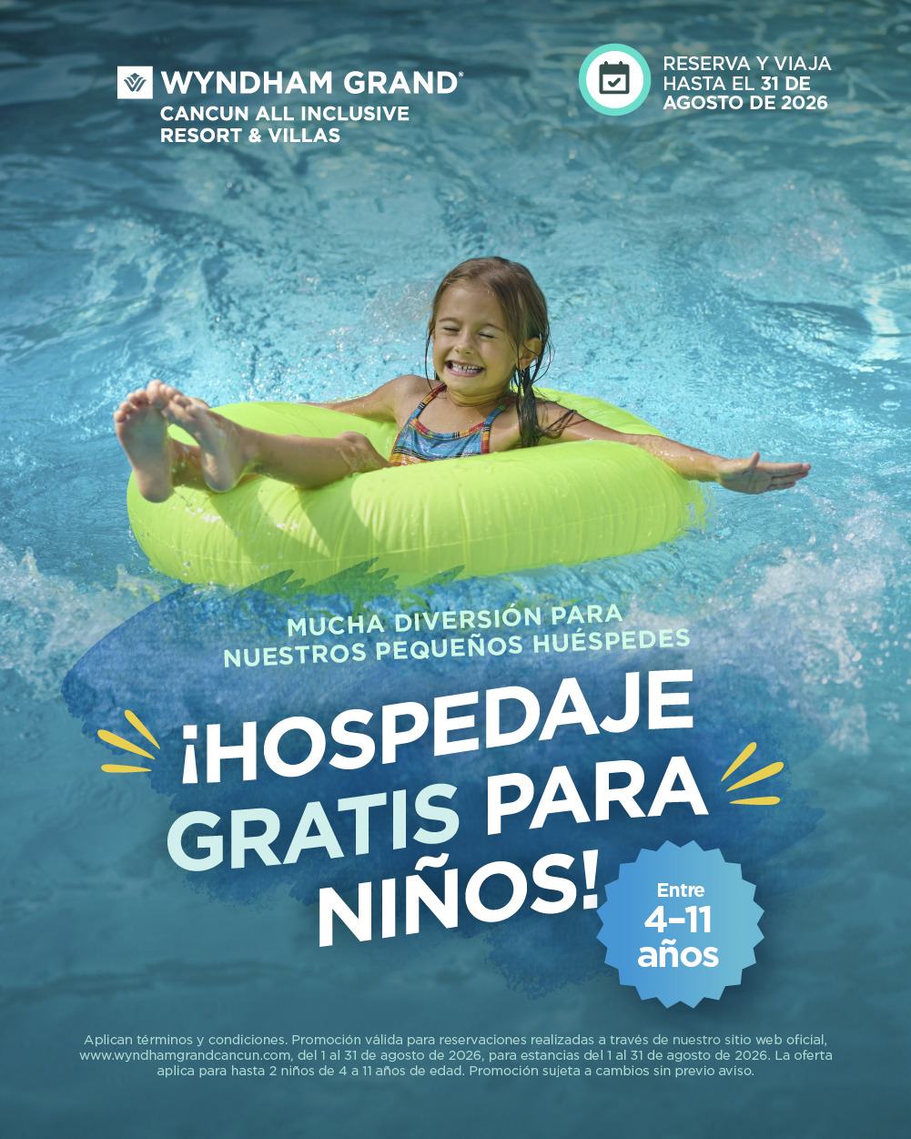 Menores gratis en Wyndham Grand Cancún Resort & Villas