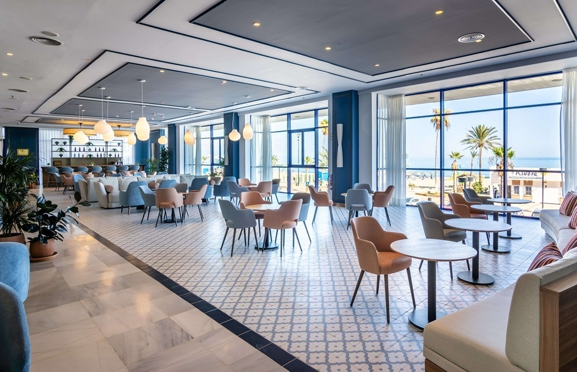 an artist 's impression of a restaurant with tables and chairs