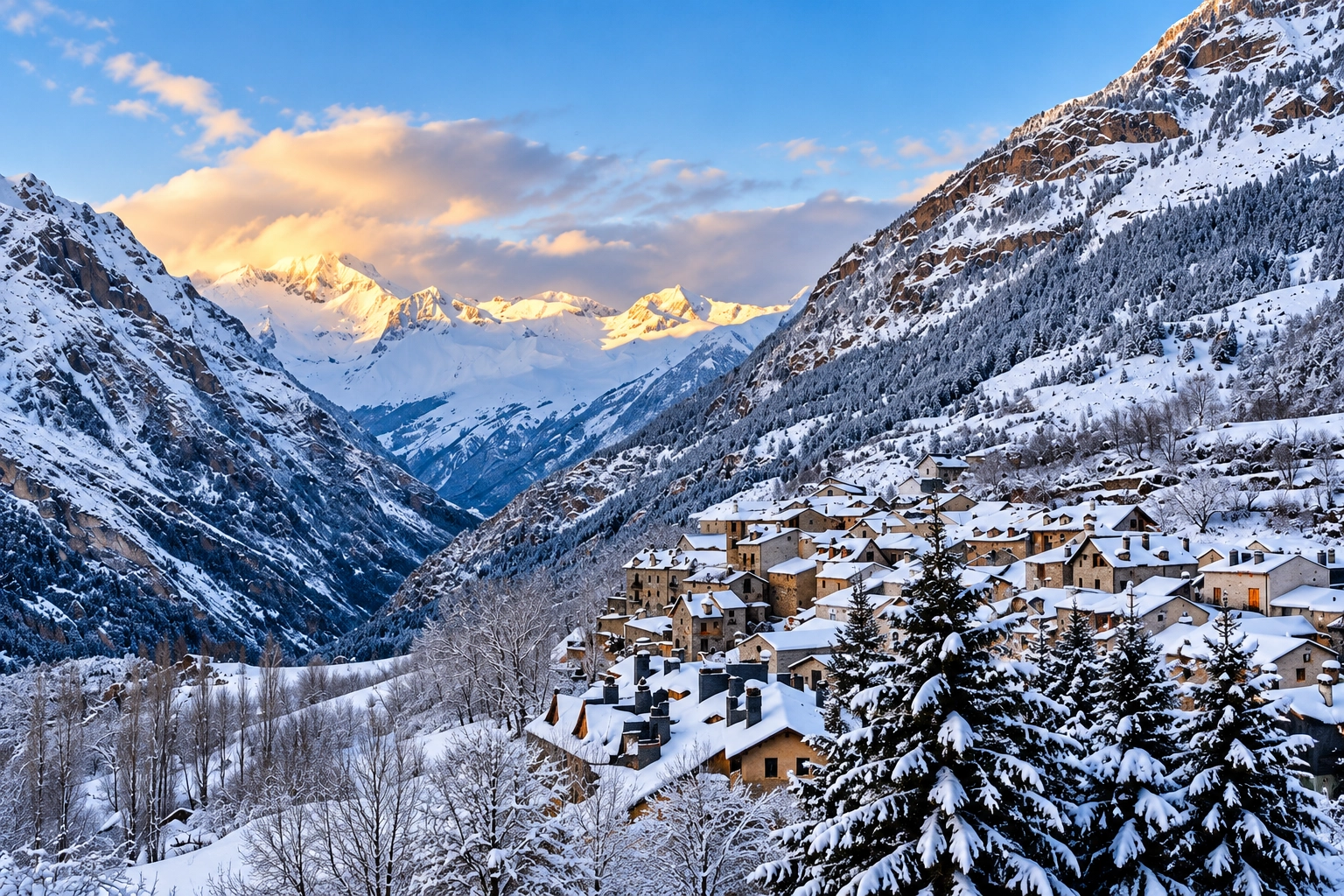 Snowy Hotel Edelweiss with winter views and snow-covered trees.