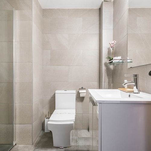 a bathroom with a toilet a sink and a shower
