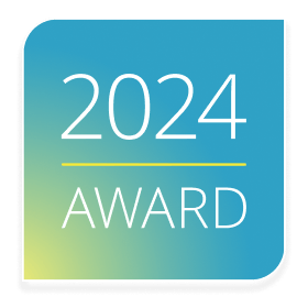 un cuadrado azul y verde que dice 2024 award