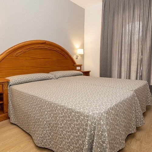 una habitación con una cama y dos mesitas de noche