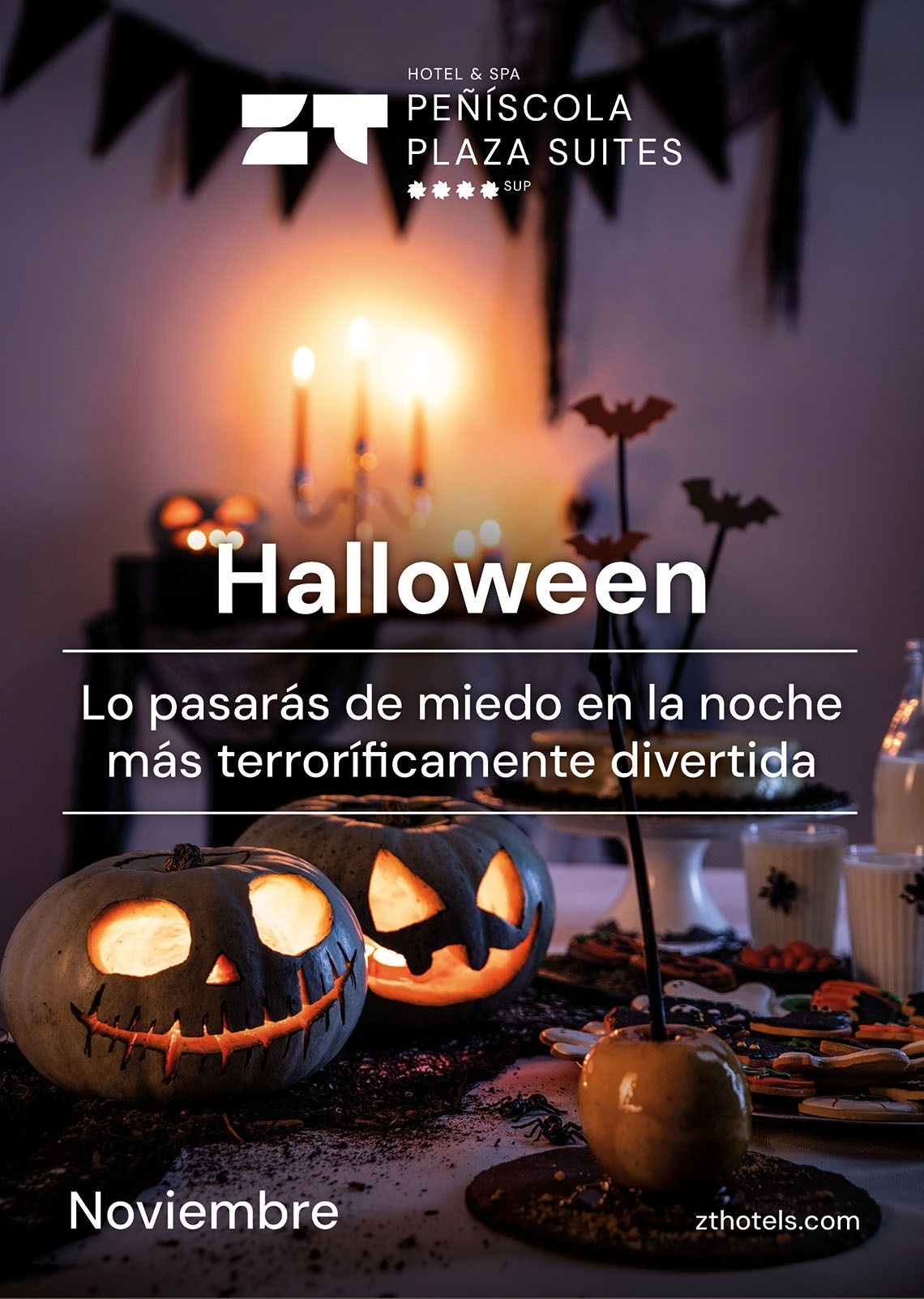un cartel para halloween con calabazas y murciélagos