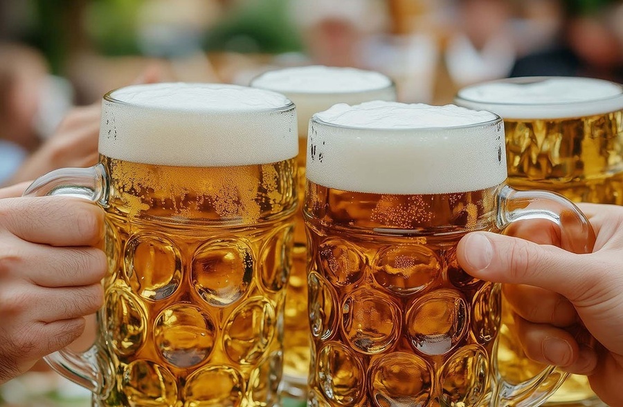 un cartel que dice fiesta de la cerveza brindemos juntos por la buena compañía